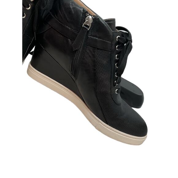 LINEA PAOLO BOOTIES 8.5 M Black Hidden Wedge Sneaker Zip Lace Up Street Style - Picture 5 of 15